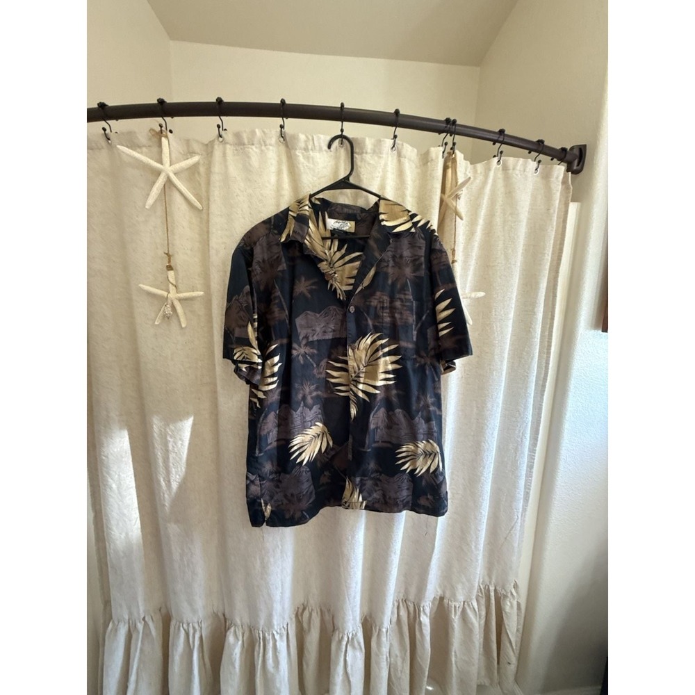HighSurf Men's XL 100% Cotton Tiki Hawaiian Print Palm Short Sleeve Button Shirt